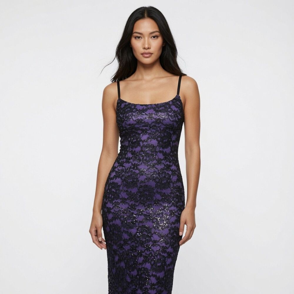 Rampage Purple Black Lace Spaghetti Strap Bodycon Dress Sz 5